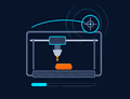 Animated 3D printer nozzle building layers